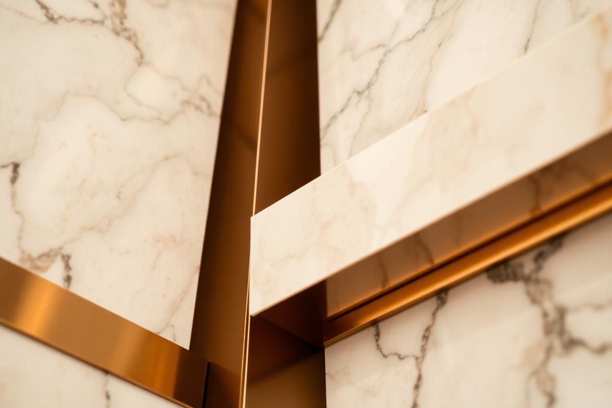 Abstract architectural detail in marble and bronze